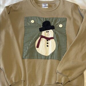 Jerzees Khaki Sweatshirt with Snowman handmade